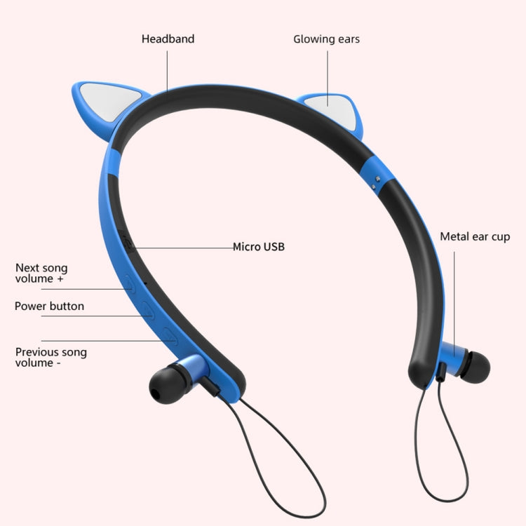 ZW29 Cat Ear Stereo Sound HIFI Fashion Outdoor Portable Sports Wireless  Bluetooth Headset with Mic & LED Light Glowing(Purple) - Neck-mounted Earphone by PMC TechLife | Online Shopping South Africa | PMC TechLife
