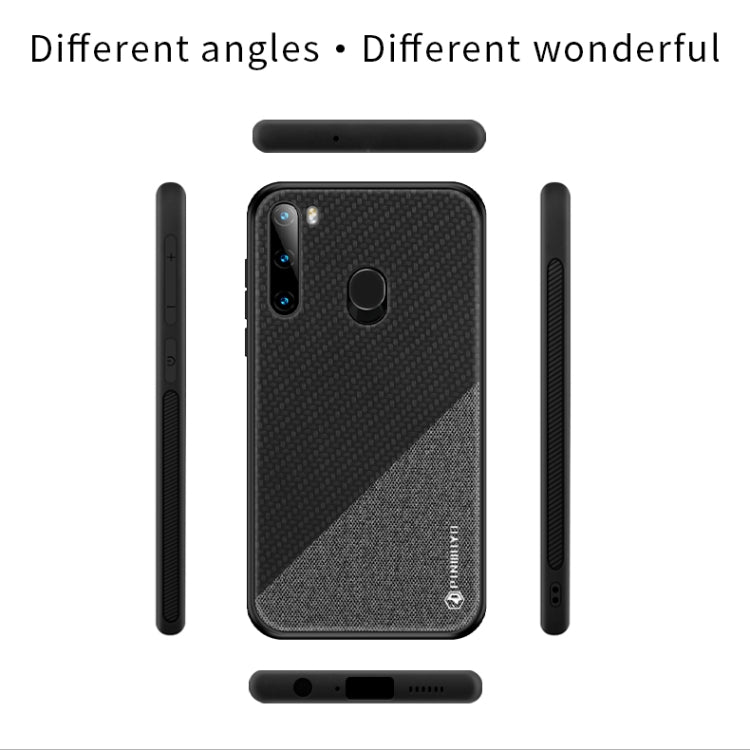 For Galaxy A21 PINWUYO Rong Series  Shockproof PC + TPU+ Chemical Fiber Cloth Protective Cover(Brown) - Galaxy Phone Cases by PINWUYO | Online Shopping South Africa | PMC TechLife | Buy Now Pay Later Mobicred