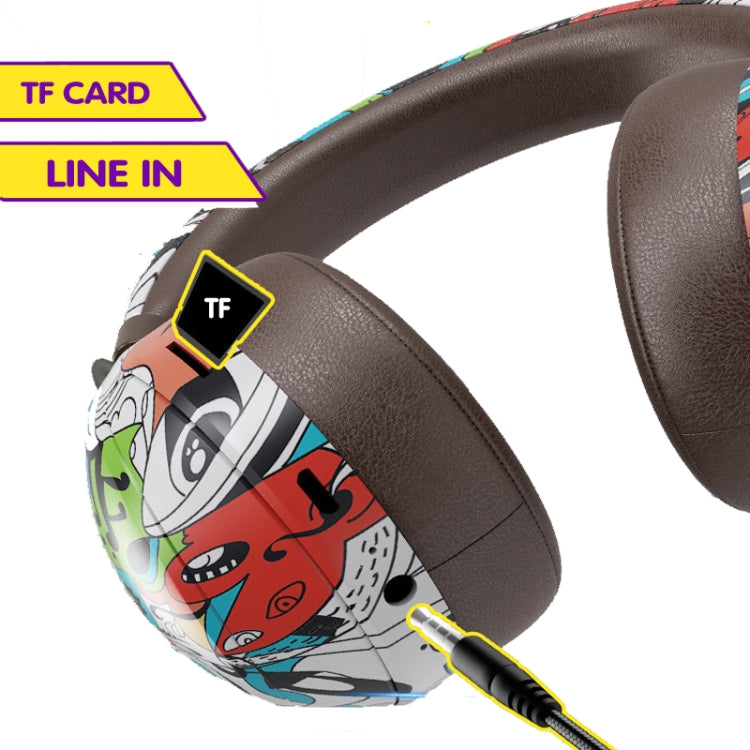 VJ086 Graffiti Headset Wireless Sports Bluetooth Headset Water Transfer Color Print Headset, Support TF, FM(Black+White) - Headset & Headphone by PMC TechLife | Online Shopping South Africa | PMC TechLife