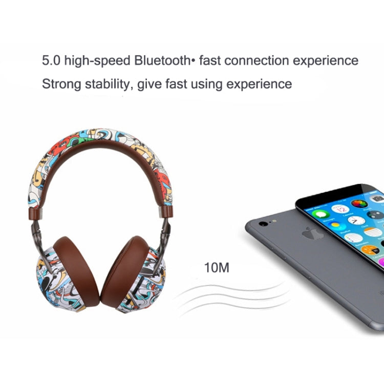 VJ086 Graffiti Headset Wireless Sports Bluetooth Headset Water Transfer Color Print Headset, Support TF, FM(Black+White) - Headset & Headphone by PMC TechLife | Online Shopping South Africa | PMC TechLife