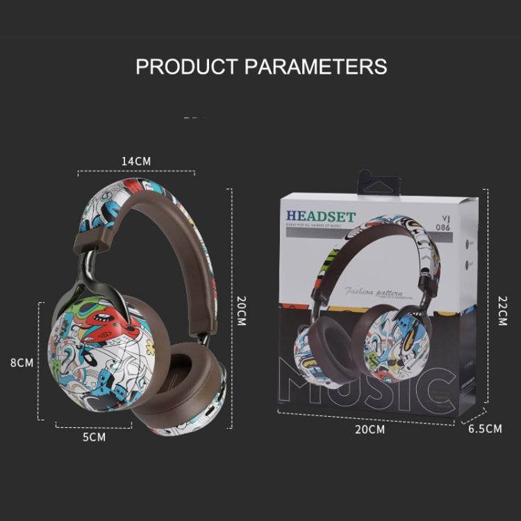 VJ086 Graffiti Headset Wireless Sports Bluetooth Headset Water Transfer Color Print Headset, Support TF, FM(Black+White) - Headset & Headphone by PMC TechLife | Online Shopping South Africa | PMC TechLife