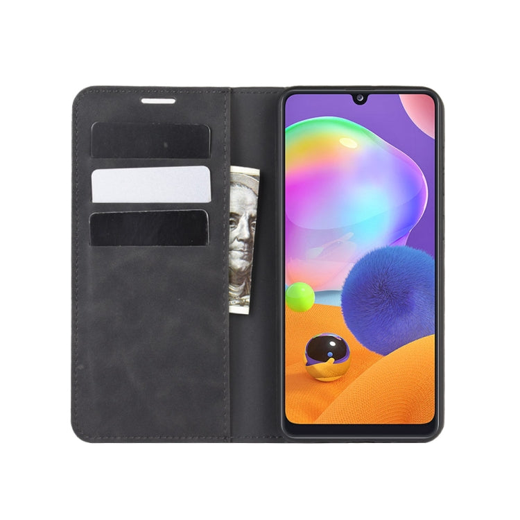 For Galaxy A31 Retro-skin Business Magnetic Suction Leather Case with Holder & Card Slots & Wallet(Black) - free shipping - PMC TechLife - Order now!