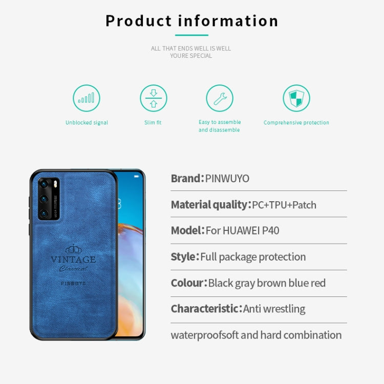 For Huawei P40 PINWUYO Zun Series PC + TPU + Skin Waterproof And Anti-fall All-inclusive Protective Shell(Blue) - free shipping - PMC TechLife - Order now!