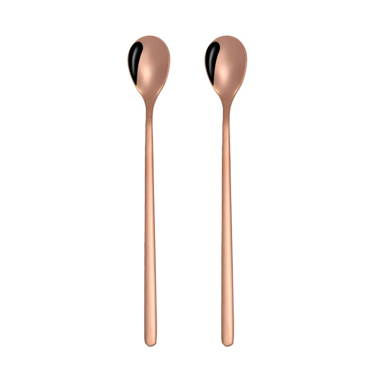 2 PCS Stainless Steel Spoon Creative Coffee Spoon Bar Ice Spoon Gold Plated Long Stirring Spoon, Style:Round Spoon, Color:Rose Gold - free shipping - PMC TechLife - Order now!