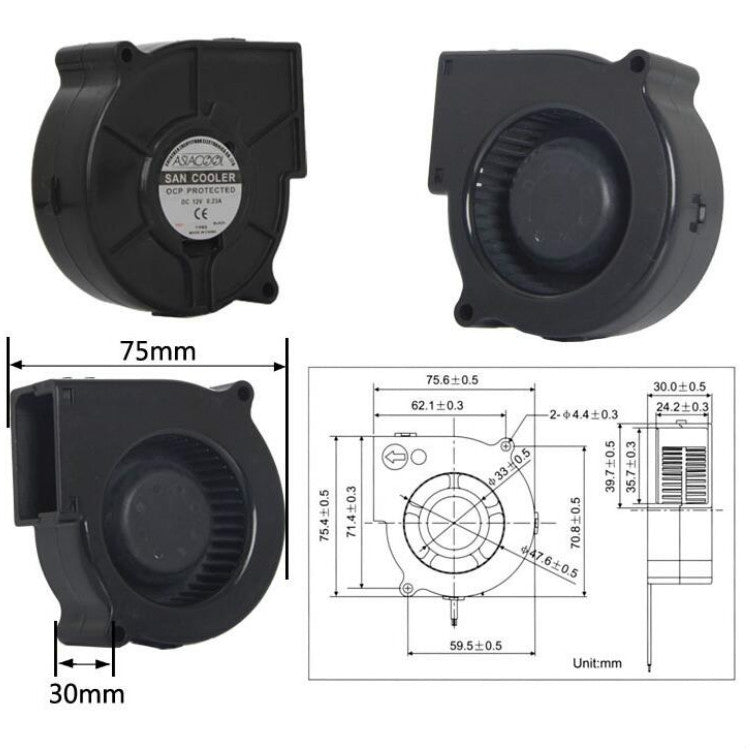 ASIACOOL Silent Turbo Blower Fan, Specification:7530 12V - Range Hood Parts by PMC TechLife | Online Shopping South Africa | PMC TechLife | Buy Now Pay Later Mobicred