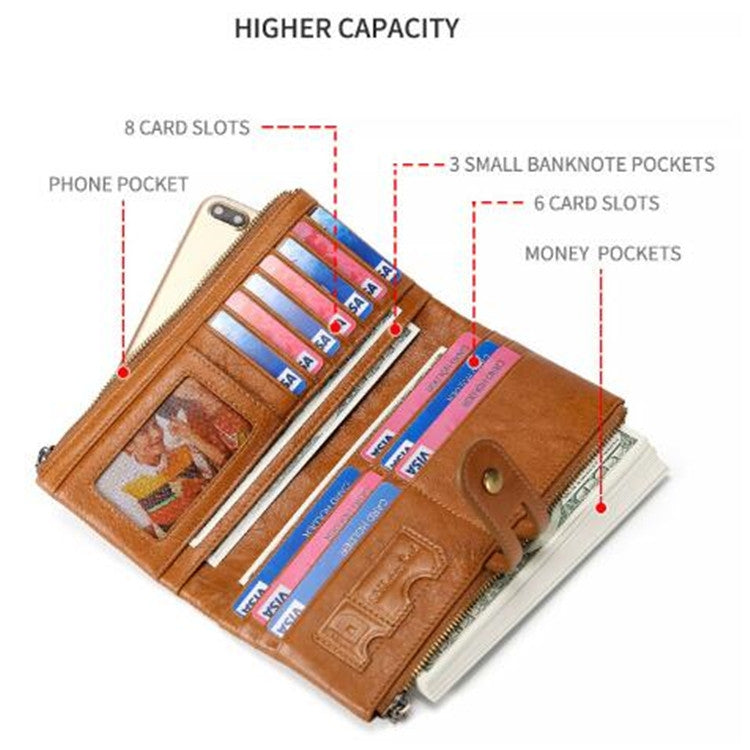 Ladies Genuine Leather Long Wallet Anti-theft Card Bag Multifunctional Clutch Bag(Red) - free shipping - PMC TechLife - Order now!
