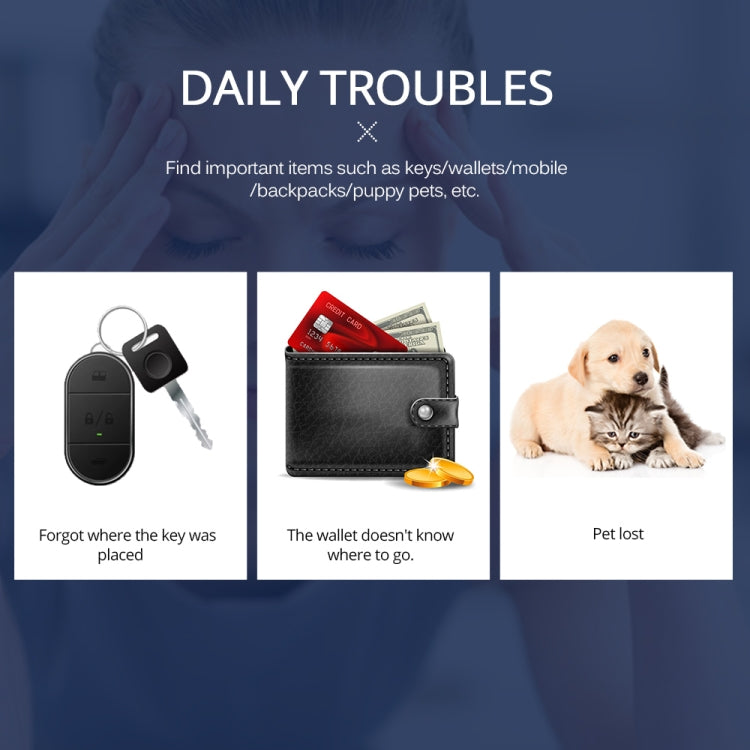 Keyfinder Wallet Dog Cat kids GPS locator anti lost keychain Smart Search Bluetooth Tracker Tag(White) - free shipping - PMC TechLife - Order now!