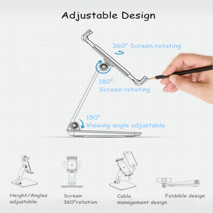 AP-7X Universal Aluminum Stand Desk Mount Holder for 4.7-9.7 inch Phone & Tablet PC(Silver Gray) - Desktop Holder by PMC TechLife | Online Shopping South Africa | PMC TechLife