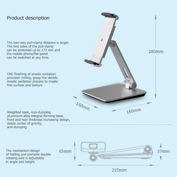 AP-7X Universal Aluminum Stand Desk Mount Holder for 4.7-9.7 inch Phone & Tablet PC(Silver Gray) - Desktop Holder by PMC TechLife | Online Shopping South Africa | PMC TechLife