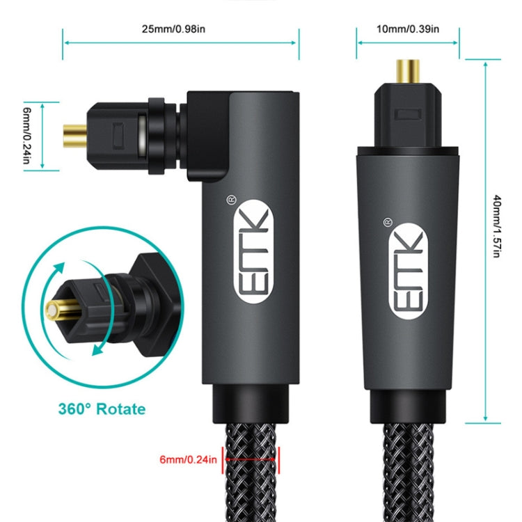 EMK 90 Degree Swivel Adjustable Right Angled 360 Degrees Rotatable Plug Nylon Woven Mesh Optical Audio Cable, Cable Length:3m(Black) - free shipping - PMC TechLife - Order now!
