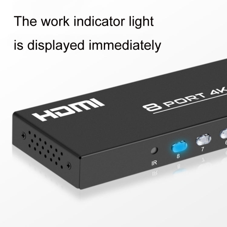 FJGEAR FJ-4K801 4K 8 In 1 Out HDMI HD Video Switcher, Plug Type:EU Plug(Black) - free shipping - PMC TechLife - Order now!