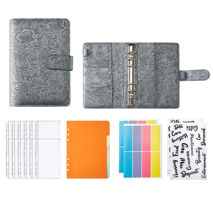 A5 YMX-007 PU Leather Budget Binder Notebook Embossed Model Handbook(Gray) - Notebooks by PMC TechLife | Online Shopping South Africa | PMC TechLife | Buy Now Pay Later Mobicred