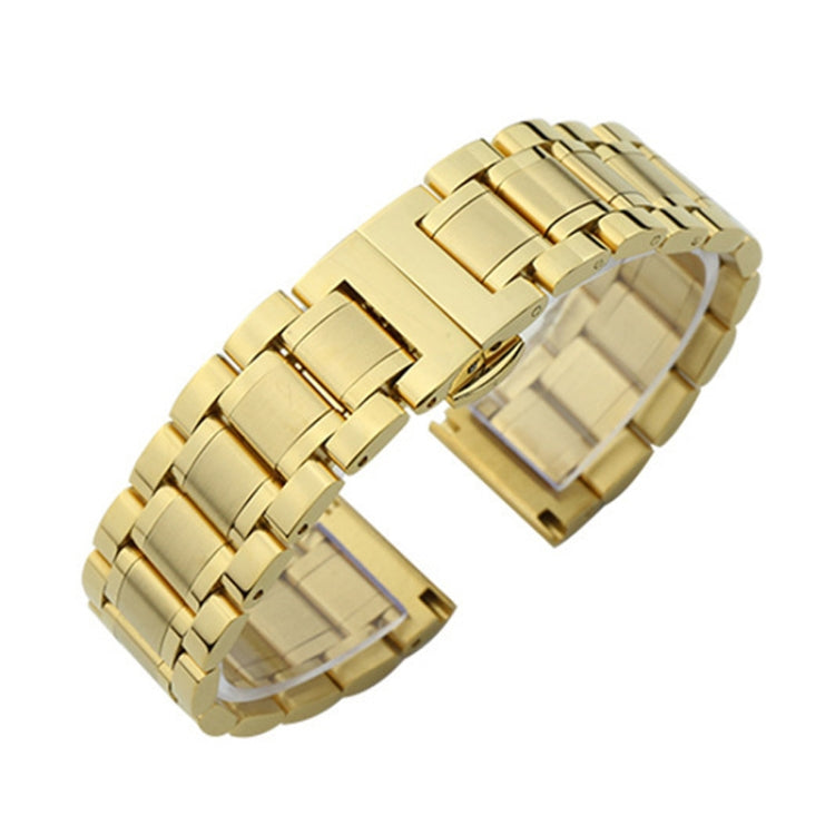 17mm Steel Bracelet Butterfly Buckle Five Beads Unisex Stainless Steel Solid Watch Strap, Color:Gold - Watch Bands by PMC TechLife | Online Shopping South Africa | PMC TechLife