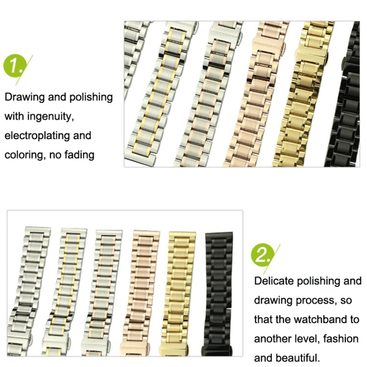 19mm Steel Bracelet Butterfly Buckle Five Beads Unisex Stainless Steel Solid Watch Strap, Color:Gold - Watch Bands by PMC TechLife | Online Shopping South Africa | PMC TechLife