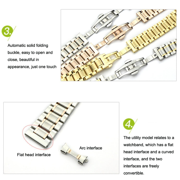 19mm Steel Bracelet Butterfly Buckle Five Beads Unisex Stainless Steel Solid Watch Strap, Color:Silver - Watch Bands by PMC TechLife | Online Shopping South Africa | PMC TechLife