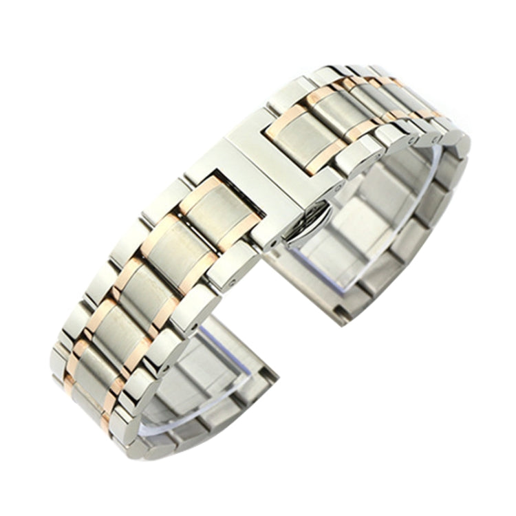 20mm Steel Bracelet Butterfly Buckle Five Beads Unisex Stainless Steel Solid Watch Strap, Color:Intermediate Rose Gold - 20mm Bands by PMC TechLife | Online Shopping South Africa | PMC TechLife