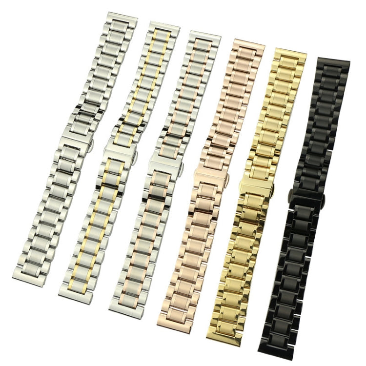 12mm Steel Bracelet Butterfly Buckle Five Beads Unisex Stainless Steel Solid Watch Strap, Color:Black - Watch Bands by PMC TechLife | Online Shopping South Africa | PMC TechLife
