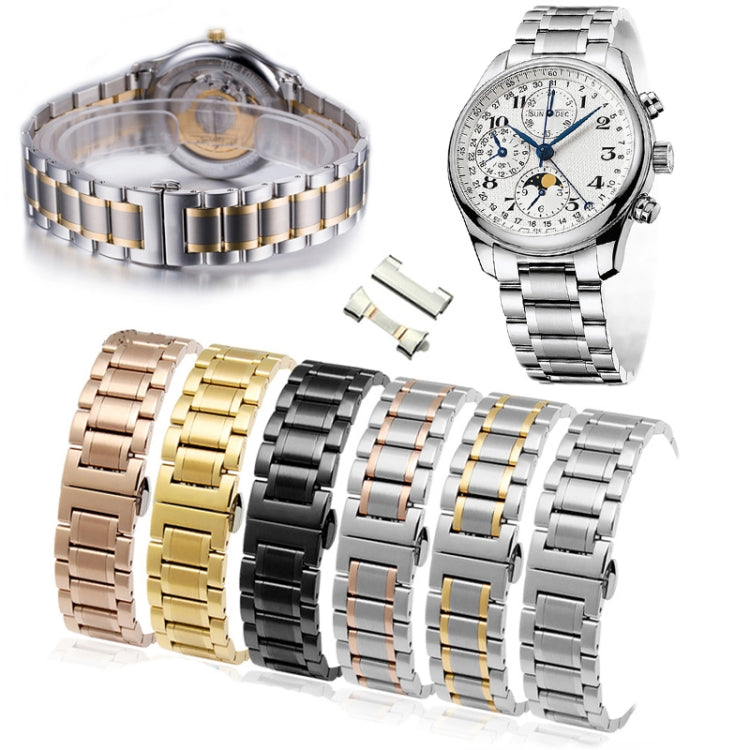 12mm Steel Bracelet Butterfly Buckle Five Beads Unisex Stainless Steel Solid Watch Strap, Color:Intermediate Gold - Watch Bands by PMC TechLife | Online Shopping South Africa | PMC TechLife