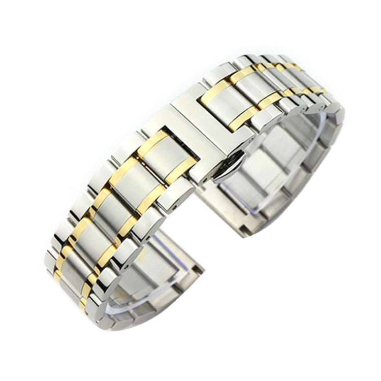 14mm Steel Bracelet Butterfly Buckle Five Beads Unisex Stainless Steel Solid Watch Strap, Color:Intermediate Gold - Watch Bands by PMC TechLife | Online Shopping South Africa | PMC TechLife