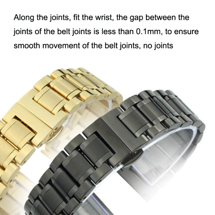 15mm Steel Bracelet Butterfly Buckle Five Beads Unisex Stainless Steel Solid Watch Strap, Color:Intermediate Gold - Watch Bands by PMC TechLife | Online Shopping South Africa | PMC TechLife