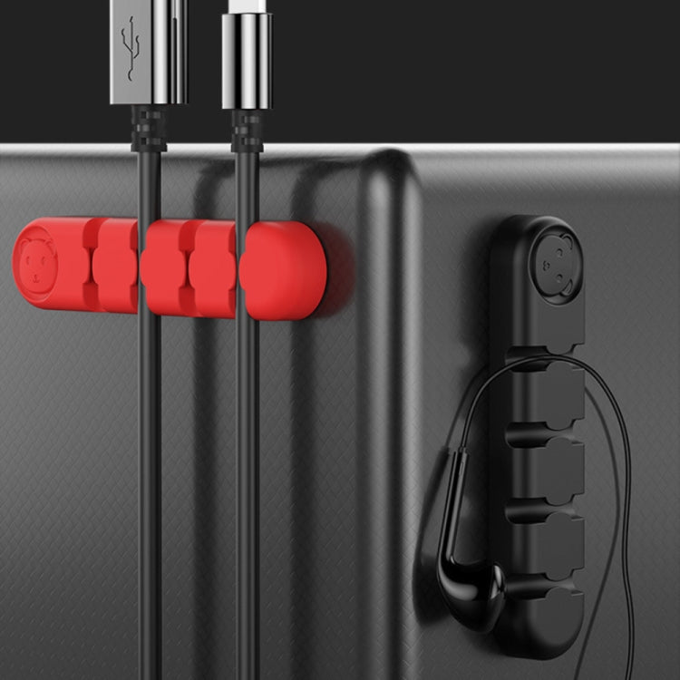 5 PCS 4 Holes Bear Silicone Desktop Data Cable Organizing And Fixing Device(Black) - Cable Organizer by PMC TechLife | Online Shopping South Africa | PMC TechLife