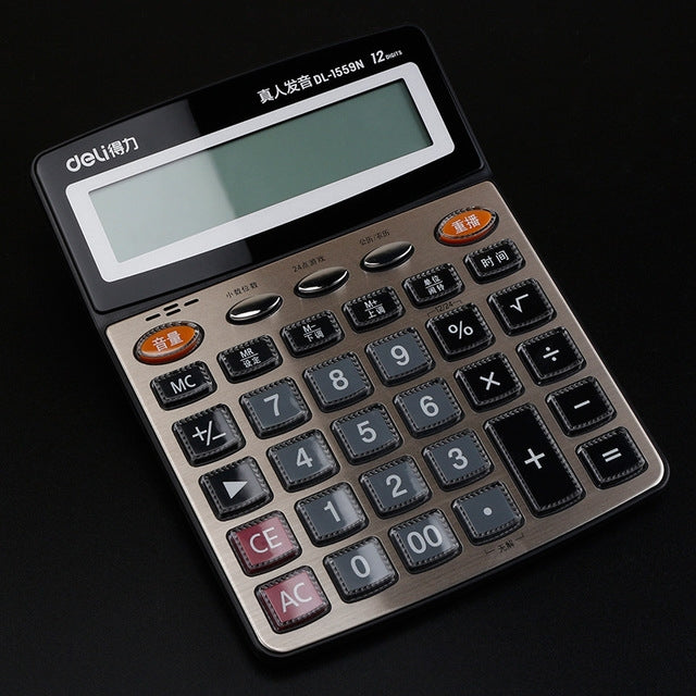 Deli 1559N Live Voice Calculator Multifunctional Office Finance 12-bit Calculator - free shipping - PMC TechLife - Order now!