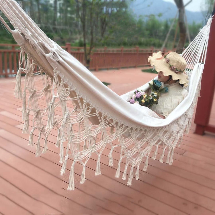 Tassel Hammock Double Canvas Hammock Outdoor Indoor Photography Props, Specification:200x150cm White - Hammocks by PMC TechLife | Online Shopping South Africa | PMC TechLife | Buy Now Pay Later Mobicred