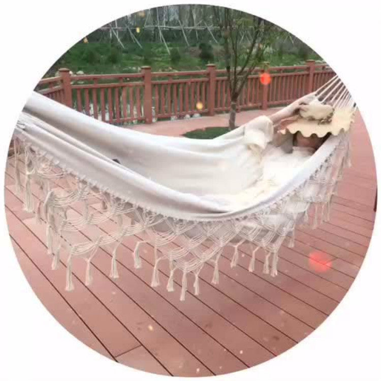 Tassel Hammock Double Canvas Hammock Outdoor Indoor Photography Props, Specification:200x150cm White - Hammocks by PMC TechLife | Online Shopping South Africa | PMC TechLife | Buy Now Pay Later Mobicred