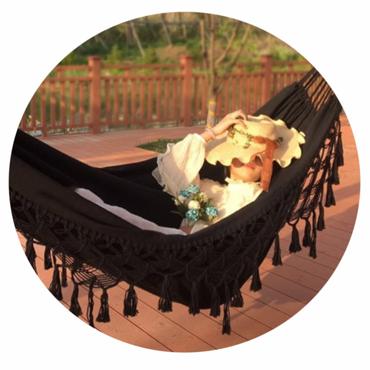 Tassel Hammock Double Canvas Hammock Outdoor Indoor Photography Props, Specification:200x150cm Black - Hammocks by PMC TechLife | Online Shopping South Africa | PMC TechLife | Buy Now Pay Later Mobicred