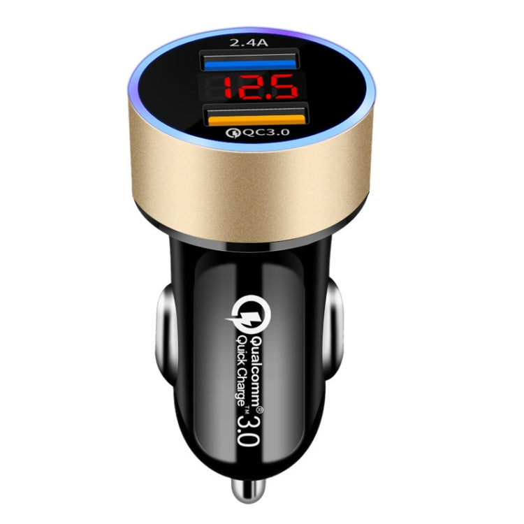 2 PCS Aluminum Ring Display Car Charger  QC3.0+2.4A Aluminum Alloy Multi-function Halo Digital Display Car Charger(Gold) - Car Charger by PMC TechLife | Online Shopping South Africa | PMC TechLife