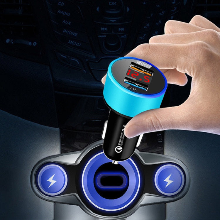 2 PCS Aluminum Ring Display Car Charger  QC3.0+2.4A Aluminum Alloy Multi-function Halo Digital Display Car Charger(Sapphire Blue) - Car Charger by PMC TechLife | Online Shopping South Africa | PMC TechLife