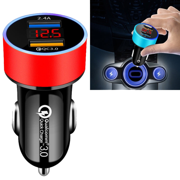 2 PCS Aluminum Ring Display Car Charger  QC3.0+2.4A Aluminum Alloy Multi-function Halo Digital Display Car Charger(Champagne Red) - Car Charger by PMC TechLife | Online Shopping South Africa | PMC TechLife