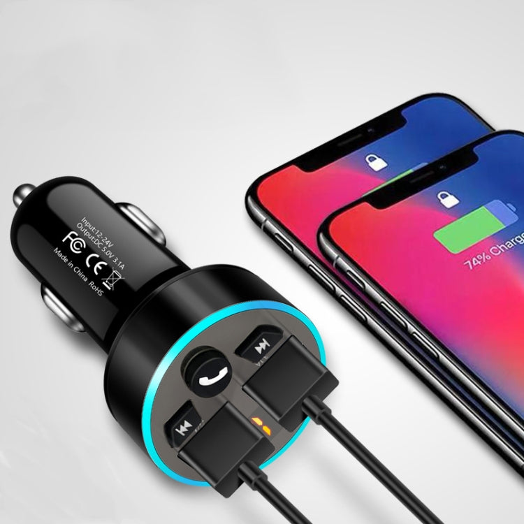 Halo Car MP3 Bluetooth Player Car Charger Car FM Transmitter 3.1A Car Charger(Tyrant Gold) - Car Charger by PMC TechLife | Online Shopping South Africa | PMC TechLife