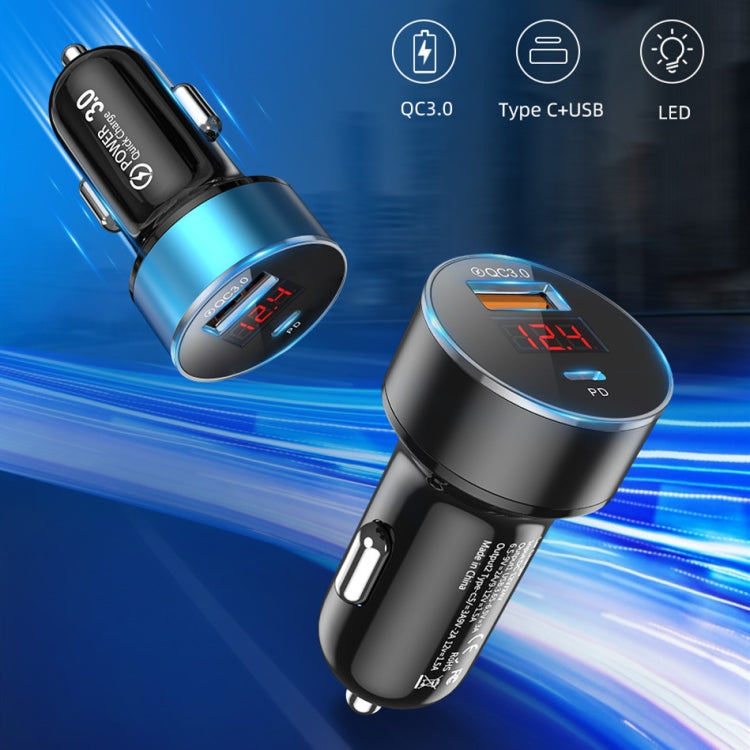 Aluminum Alloy Digital Display PD+QC3.0 Car Charger Multifunctional Car Charger(Elegant Black) - Car Charger by PMC TechLife | Online Shopping South Africa | PMC TechLife