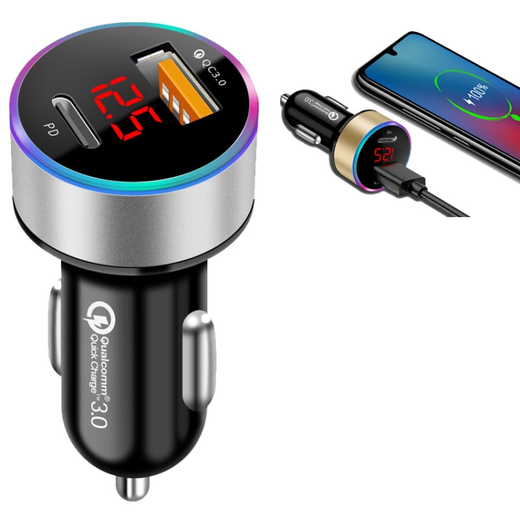 Aluminum Alloy Digital Display PD+QC3.0 Car Charger Multifunctional Car Charger(Snowflake Silver) - Car Charger by PMC TechLife | Online Shopping South Africa | PMC TechLife