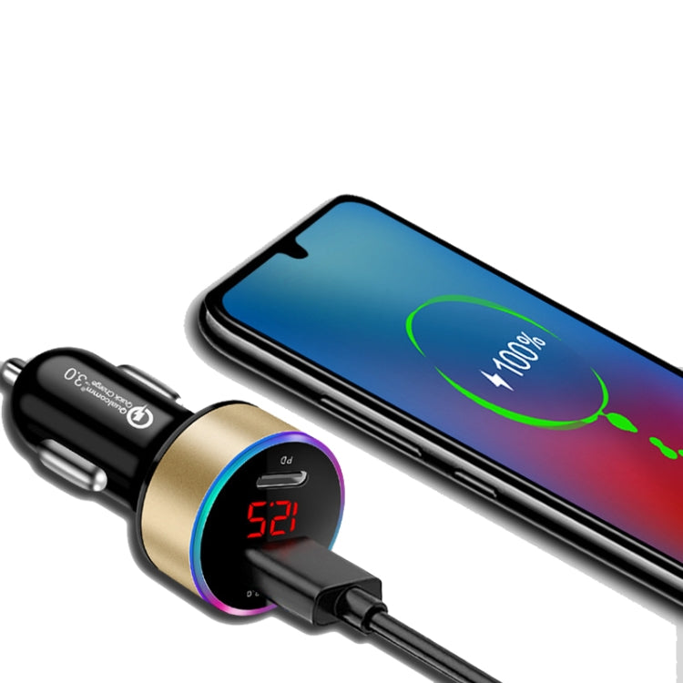 Aluminum Alloy Digital Display PD+QC3.0 Car Charger Multifunctional Car Charger(Snowflake Silver) - Car Charger by PMC TechLife | Online Shopping South Africa | PMC TechLife