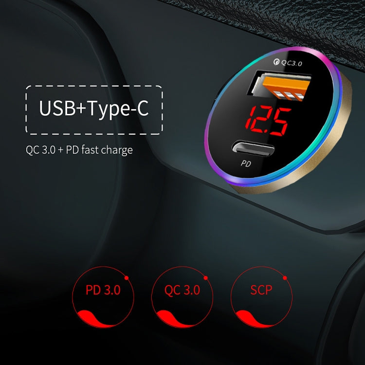 Aluminum Alloy Digital Display PD+QC3.0 Car Charger Multifunctional Car Charger(Snowflake Silver) - Car Charger by PMC TechLife | Online Shopping South Africa | PMC TechLife