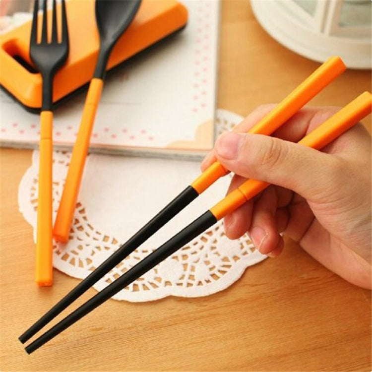 3 in 1 ABS Folding Dinnerware Cutlery Fork Chopsticks Set with Storage Box Outdoor Camping Hiking Traveling Tableware Set(Orange) - free shipping - PMC TechLife - Order now!