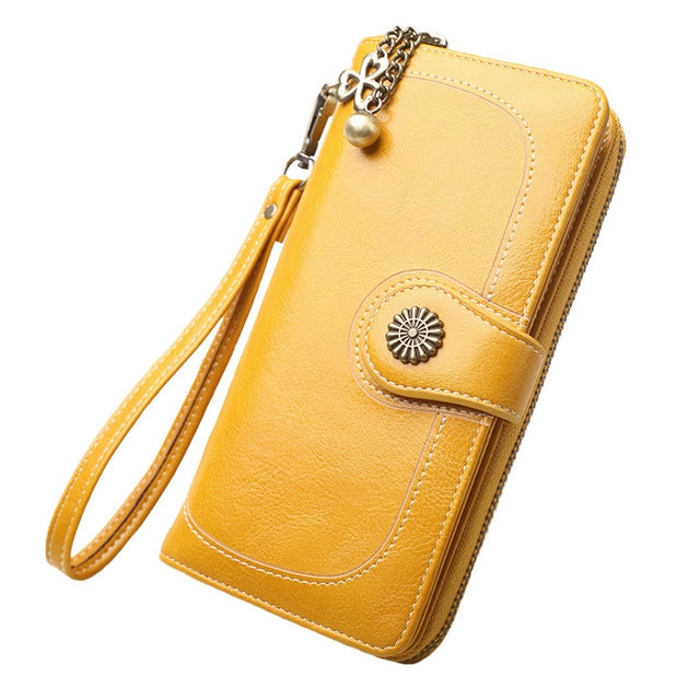 Vintage Button Phone Purses Women Wallets Female Purse Leather Brand Retro Ladies Long Zipper Woman Wallet Card Clutch(Long yellow) - Wallets by PMC TechLife | Online Shopping South Africa | PMC TechLife