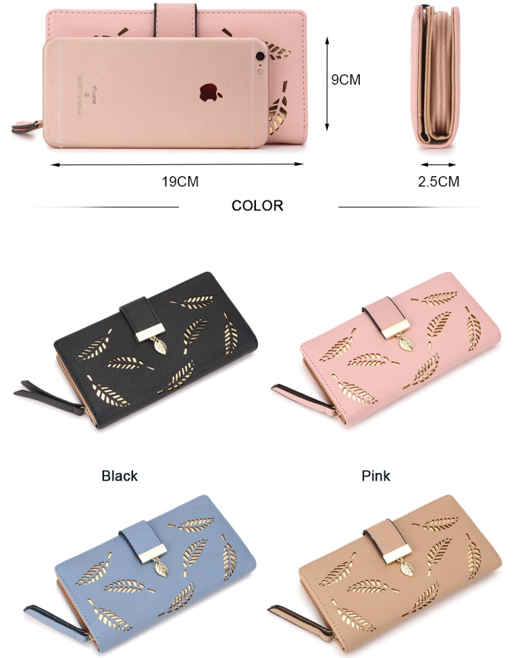 Long Gold Hollow Leaves Coin Purse Card Holders Wallet for Women(Brown) - Wallets by PMC TechLife | Online Shopping South Africa | PMC TechLife