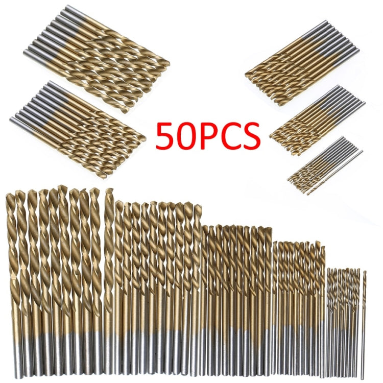 50 PCS/Set Titanium Coated Drill Bits High Speed Steel Drill Bit Set Power Drilling Tools - Drill & Drill Bits by PMC TechLife | Online Shopping South Africa | PMC TechLife