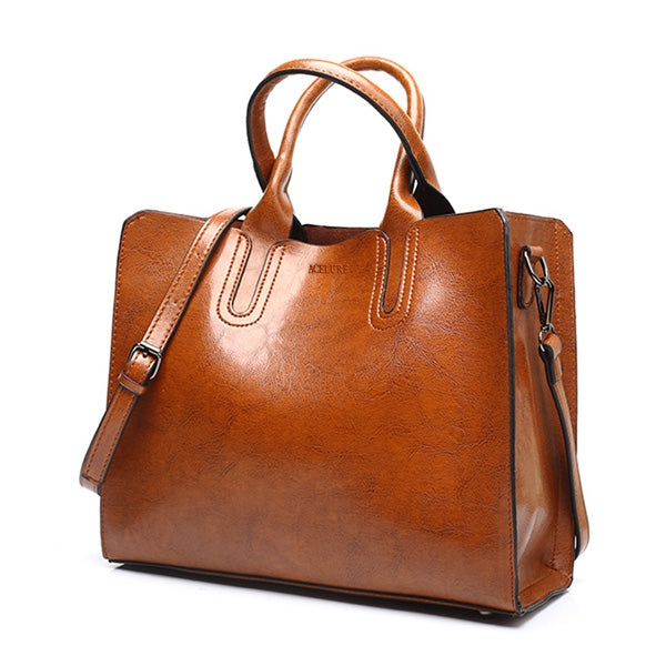 Leather Handbags Big Women Bag Casual Female Bags Trunk Tote Shoulder Bag Ladies Large Bolsos, Color:Brown - free shipping - PMC TechLife - Order now!