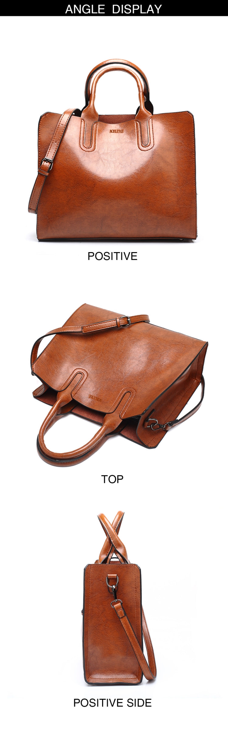Leather Handbags Big Women Bag Casual Female Bags Trunk Tote Shoulder Bag Ladies Large Bolsos, Color:Brown - free shipping - PMC TechLife - Order now!
