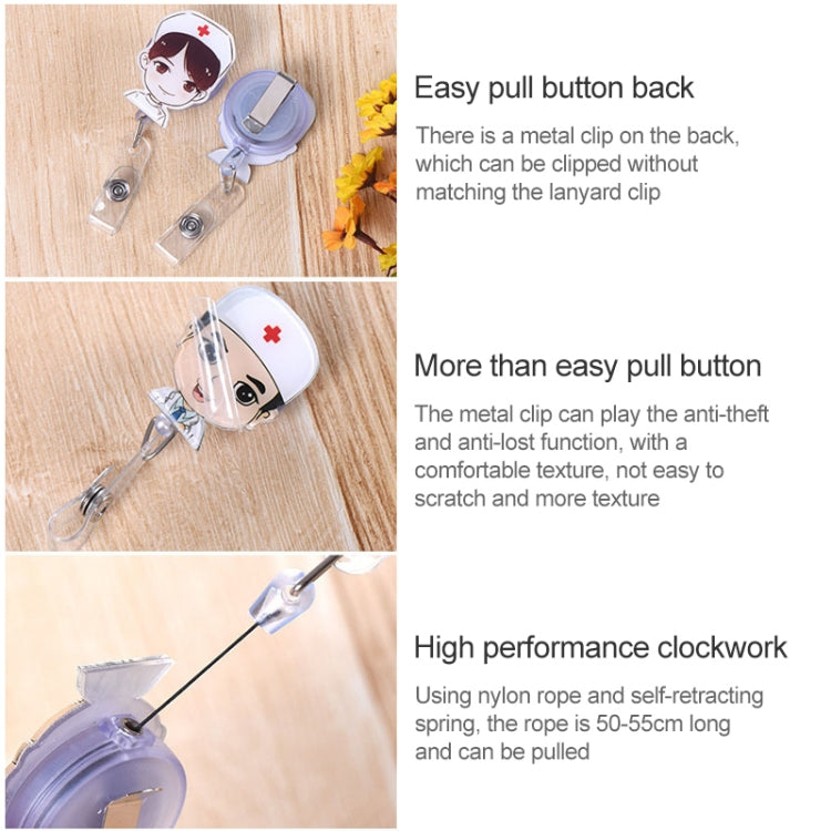 Doctor Head Pattern Cute Retractable Badge Reel Student Nurse ID Name Card Badge - Name Card Holder by PMC TechLife | Online Shopping South Africa | PMC TechLife