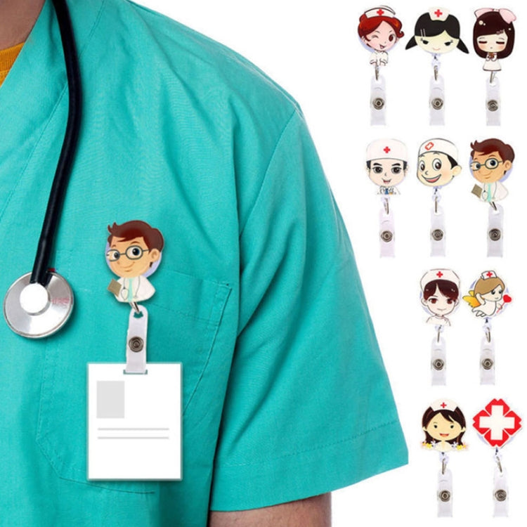 Doctor Head Pattern Cute Retractable Badge Reel Student Nurse ID Name Card Badge - Name Card Holder by PMC TechLife | Online Shopping South Africa | PMC TechLife