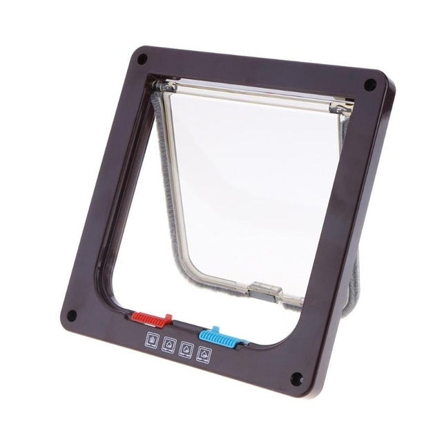 Pet Door 4 Ways Lockable Security Flap Door for Dog Cat Kitten Wall Mount Door Animal Small Pet Cat Dog Gate Door, Size:L(Coffee) - Pet Screen Doors by PMC TechLife | Online Shopping South Africa | PMC TechLife