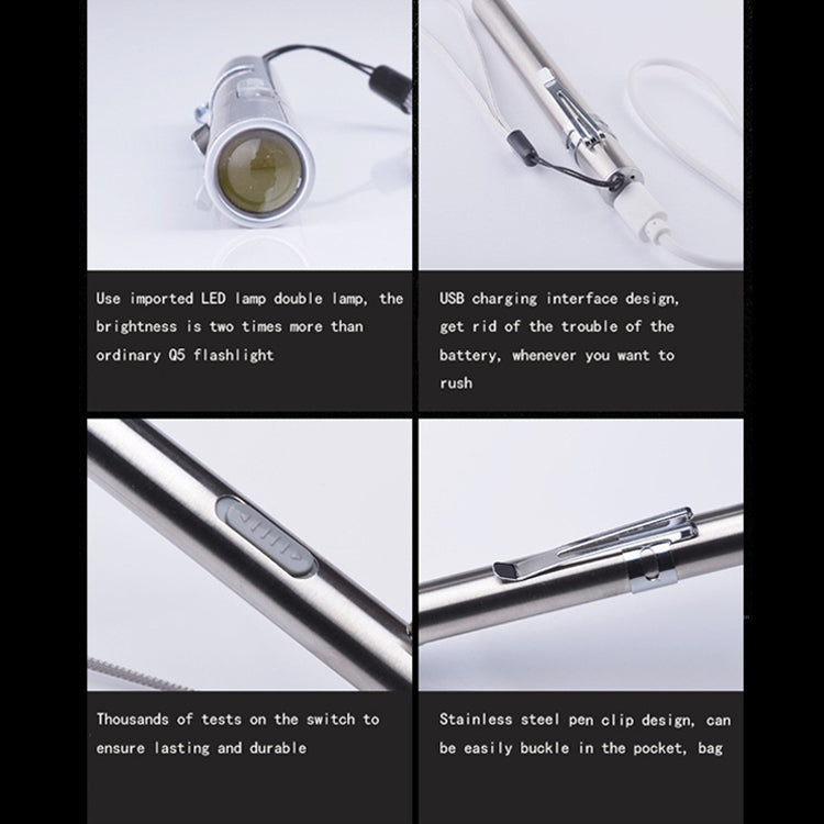 Pen Design USB Rechargeable Flashlight Powerful Mini LED Lamp - LED Flashlight by PMC TechLife | Online Shopping South Africa | PMC TechLife