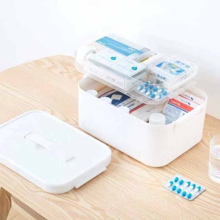 Household Portable Cosmetic Finishing Storage Box Large-capacity Family Safety Emergency Storage Box Double-layer Medicine Case, Size:S-24x16.5x16cm(White) - free shipping - PMC TechLife - Order now!
