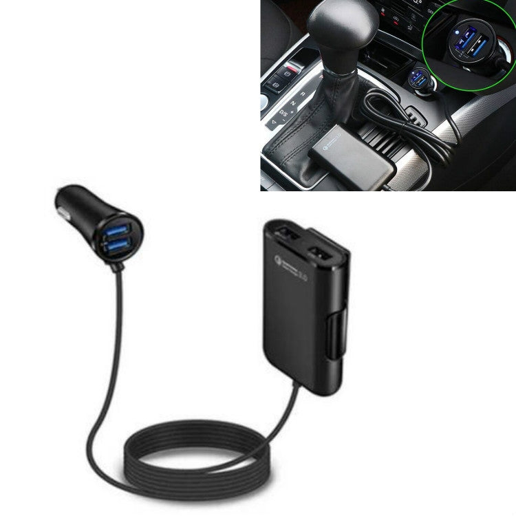 One For Four 8A Car Charger QC3.0 Fast Charge 4USB Car Front And Rear Seat Car Charger - Car Charger by PMC TechLife | Online Shopping South Africa | PMC TechLife