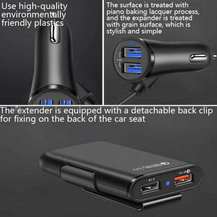 One For Four 8A Car Charger QC3.0 Fast Charge 4USB Car Front And Rear Seat Car Charger - Car Charger by PMC TechLife | Online Shopping South Africa | PMC TechLife